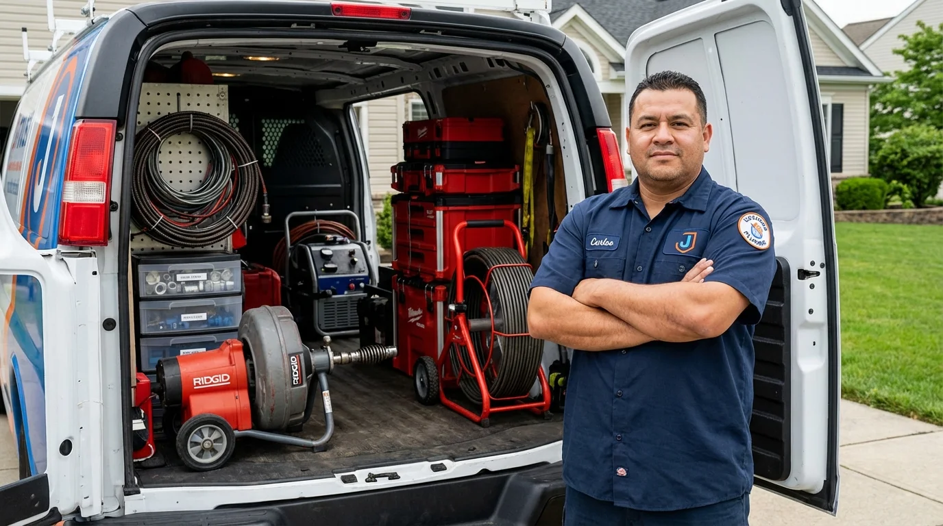 Professional drain cleaning equipment and Johns Plumbing LLC plumber in Hughesville