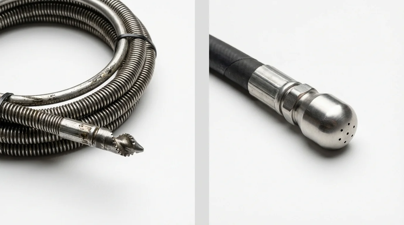 Drain snake cable and hydro jetting nozzle used for drain cleaning in Hughesville, MD