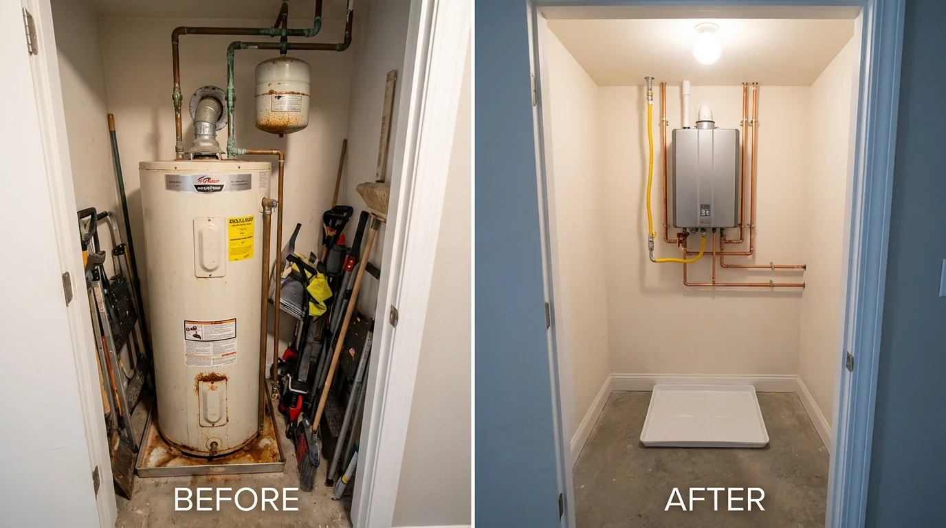 Tank water heater versus wall-mounted tankless unit comparison for Hughesville, MD homeowners